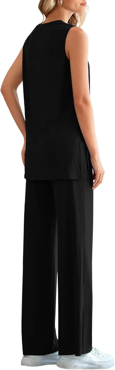 PRETTYGARDEN Women's 2 Piece Lounge Set 2025 Summer Casual Loose Tank Top Wide Leg Pants Matching Travel Outfits Tracksuit