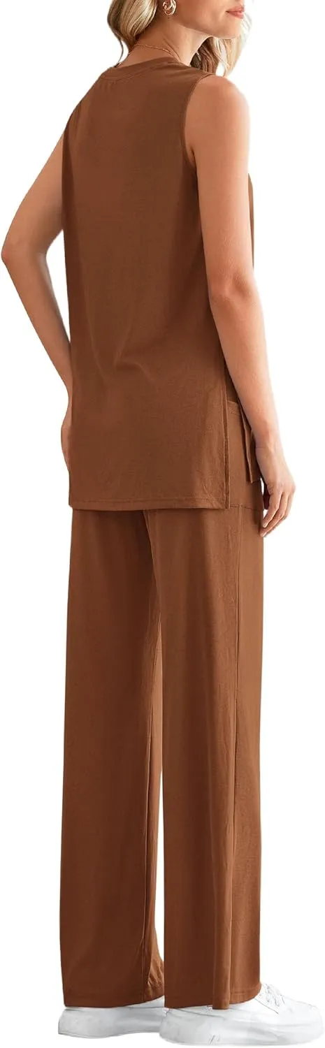 PRETTYGARDEN Women's Summer 2 Piece Set 2025 Loose Tank Top Wide Leg Pants Casual Matching Lounge Travel Outfits Tracksuit