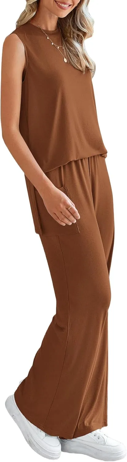 PRETTYGARDEN Women's Summer 2 Piece Set 2025 Loose Tank Top Wide Leg Pants Casual Matching Lounge Travel Outfits Tracksuit