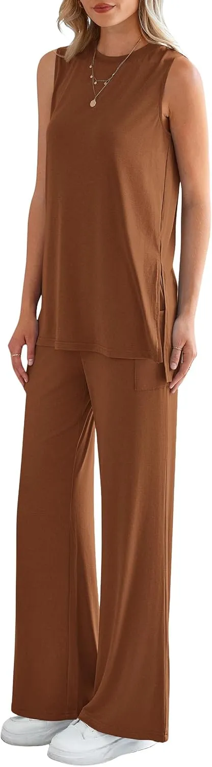 PRETTYGARDEN Women's Summer 2 Piece Set 2025 Loose Tank Top Wide Leg Pants Casual Matching Lounge Travel Outfits Tracksuit