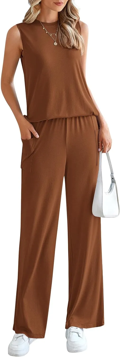 PRETTYGARDEN Women's Summer 2 Piece Set 2025 Loose Tank Top Wide Leg Pants Casual Matching Lounge Travel Outfits Tracksuit