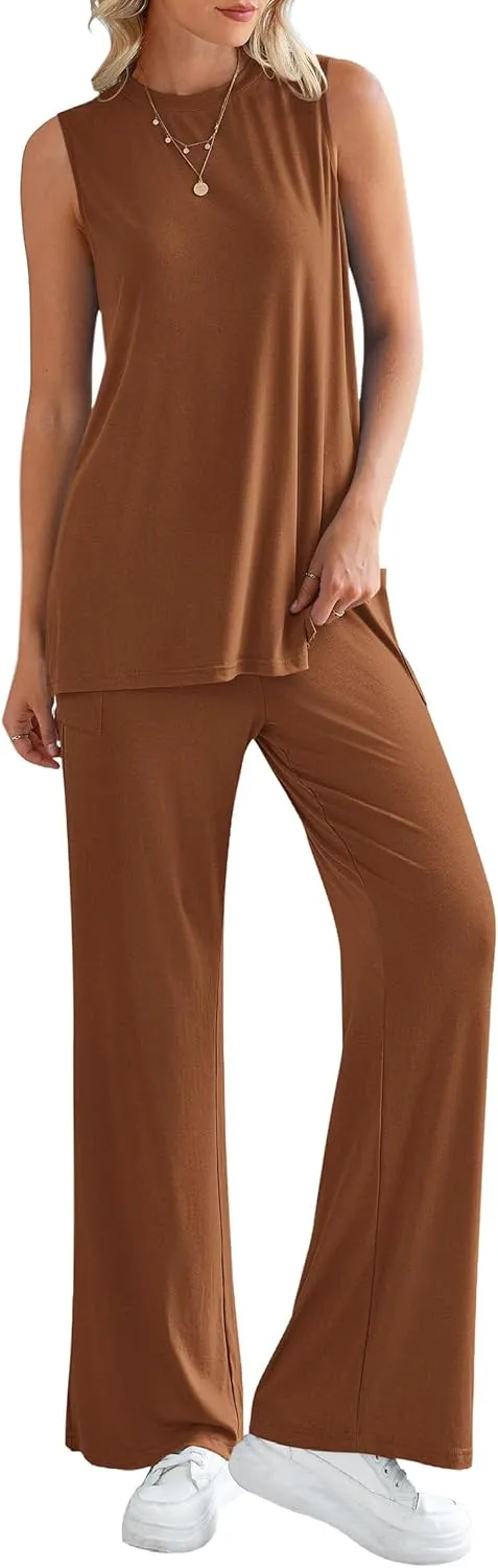PRETTYGARDEN Women's Summer 2 Piece Set 2025 Loose Tank Top Wide Leg Pants Casual Matching Lounge Travel Outfits Tracksuit