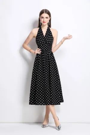 Price drop Polka Fitted Maxi Deadline-driven Dot Dress Vintage Halter Sleeveless