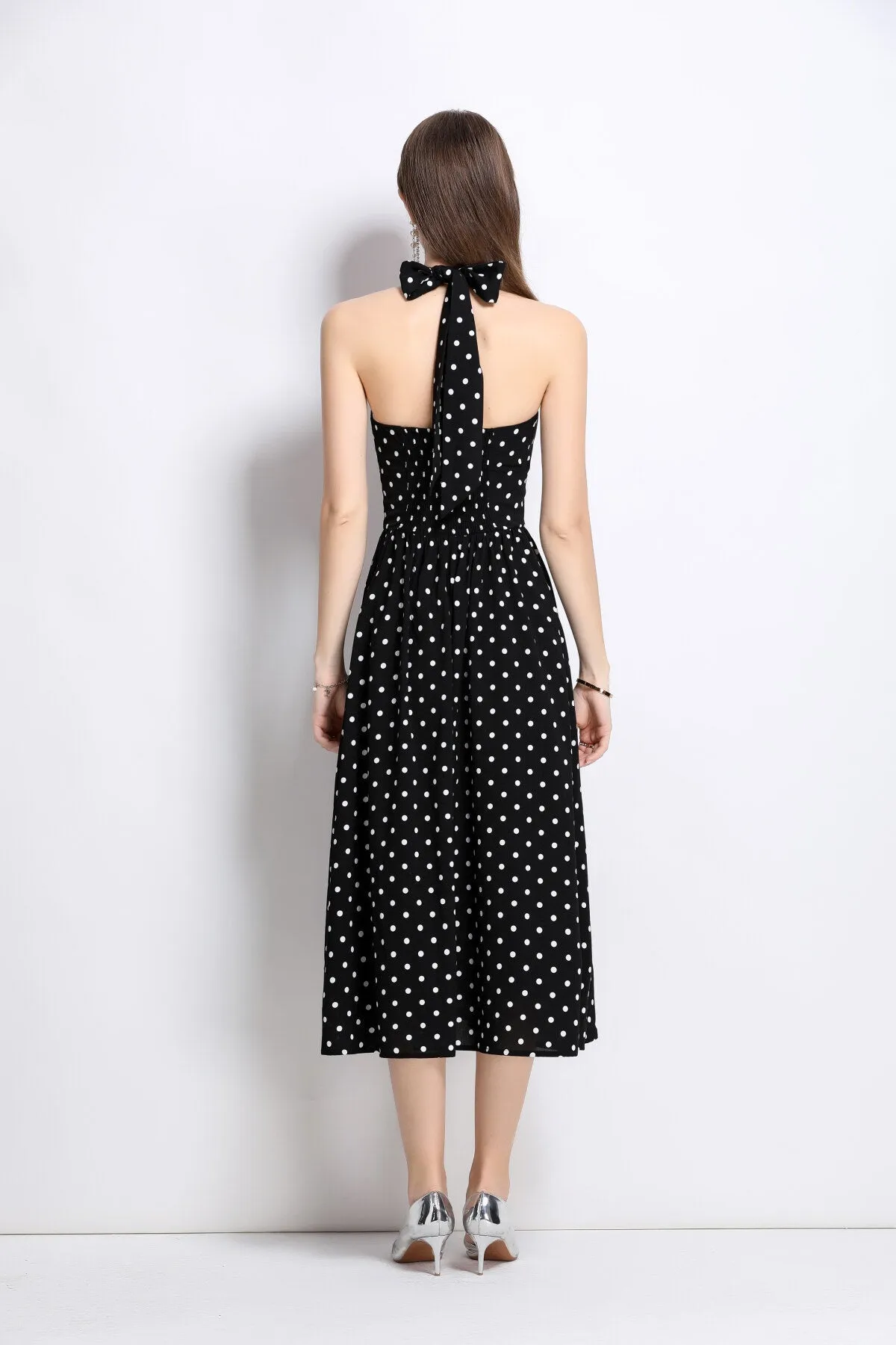 Price drop Polka Fitted Maxi Deadline-driven Dot Dress Vintage Halter Sleeveless