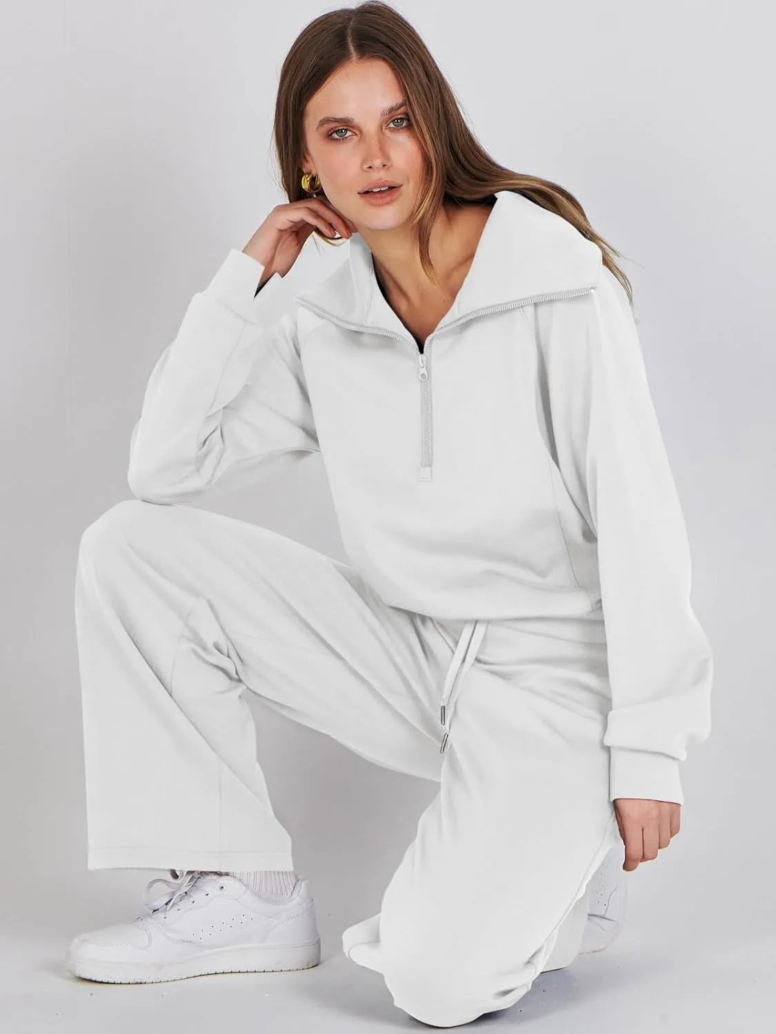 Prinbara Women 2 Piece Outfits Lounge Sets 2024 Winter Oversized Sweatshirt Wide Leg Pant Casual Matching Sweat Set Tracksuit