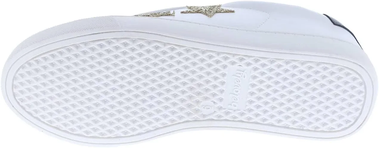 PU Leather Y2K Stylish White Tennis Shoes Slip On Platform Sneakers Star Embroidery Casual Lightweight Low Top for Women Everyday Walking School Travel Streetwear