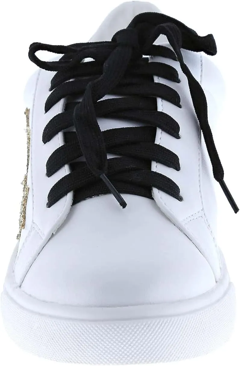 PU Leather Y2K Stylish White Tennis Shoes Slip On Platform Sneakers Star Embroidery Casual Lightweight Low Top for Women Everyday Walking School Travel Streetwear