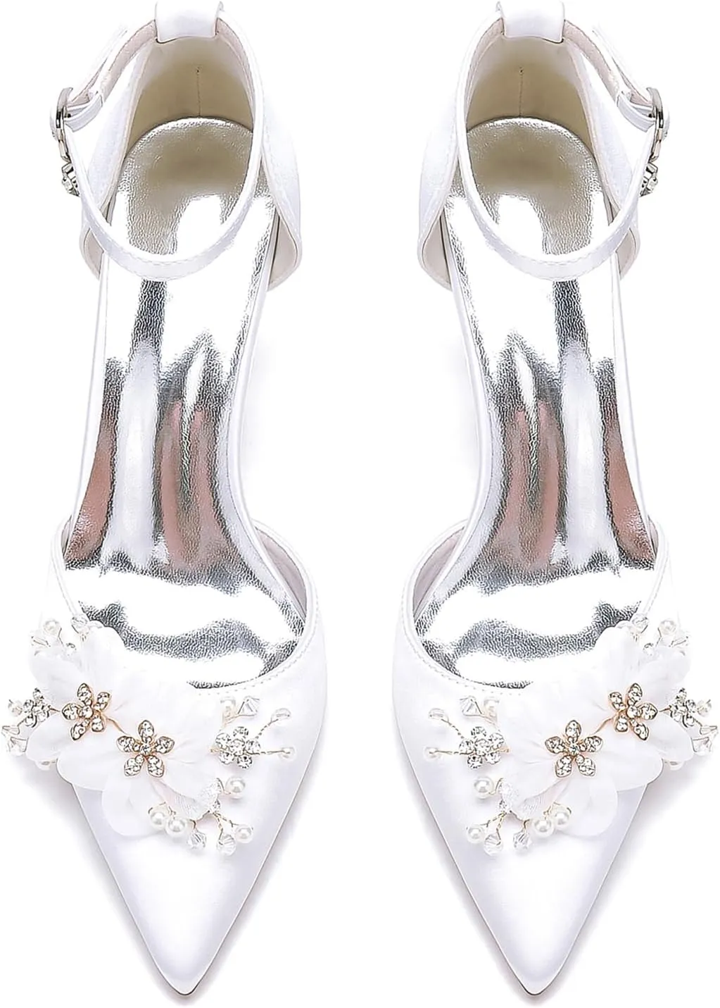 Pumps Heels Women Pointy Toe Wedding Sandals Closed Toe Heels for Women Bridal Shoes Block Heel Ankle Strap Elegant for Dressy Prom Shoes