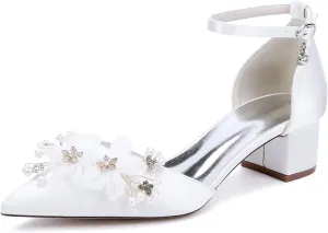 Pumps Heels Women Pointy Toe Wedding Sandals Closed Toe Heels for Women Bridal Shoes Block Heel Ankle Strap Elegant for Dressy Prom Shoes