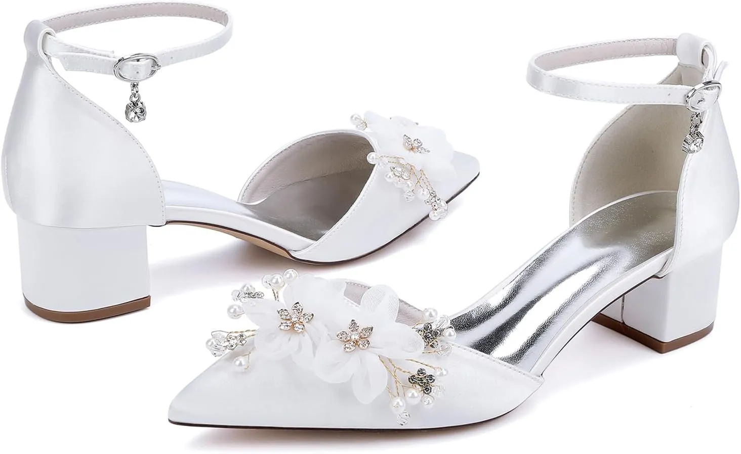 Pumps Heels Women Pointy Toe Wedding Sandals Closed Toe Heels for Women Bridal Shoes Block Heel Ankle Strap Elegant for Dressy Prom Shoes
