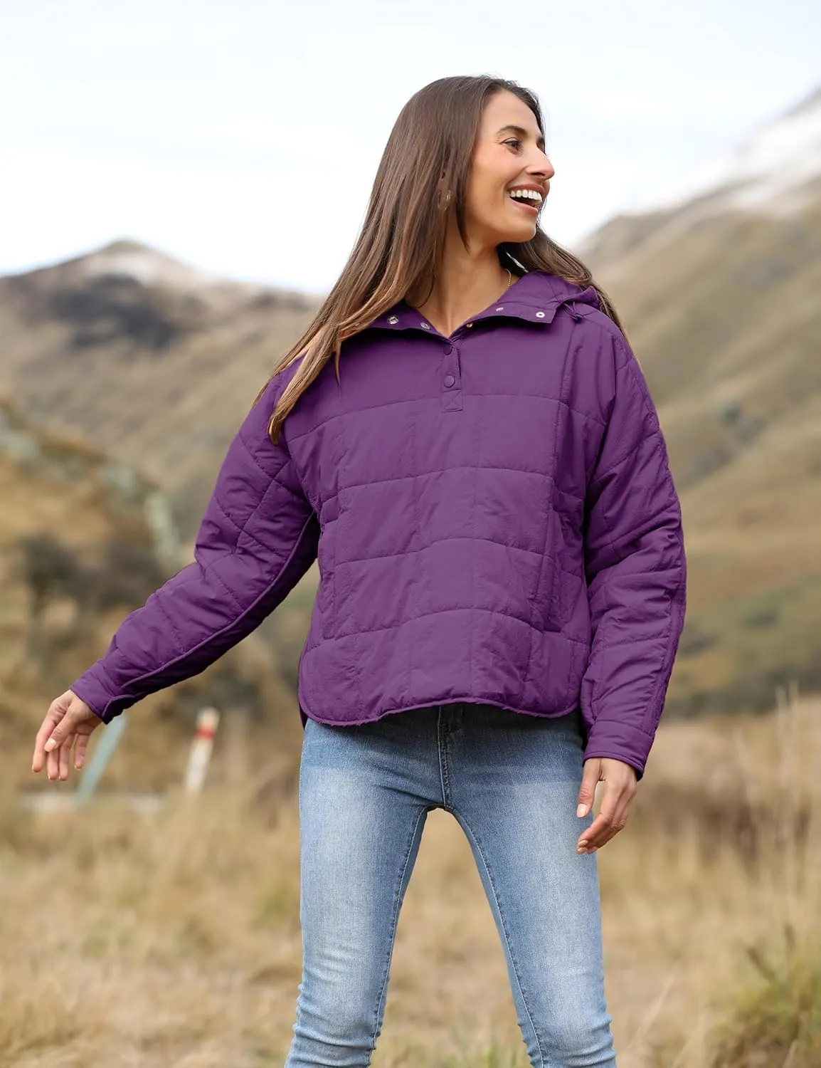 QIBABU Womens Oversized Hooded Puffer Jacket Lightweight Pullover Hoodies Quilted Dolman Long Sleeve Warm Winter Coat