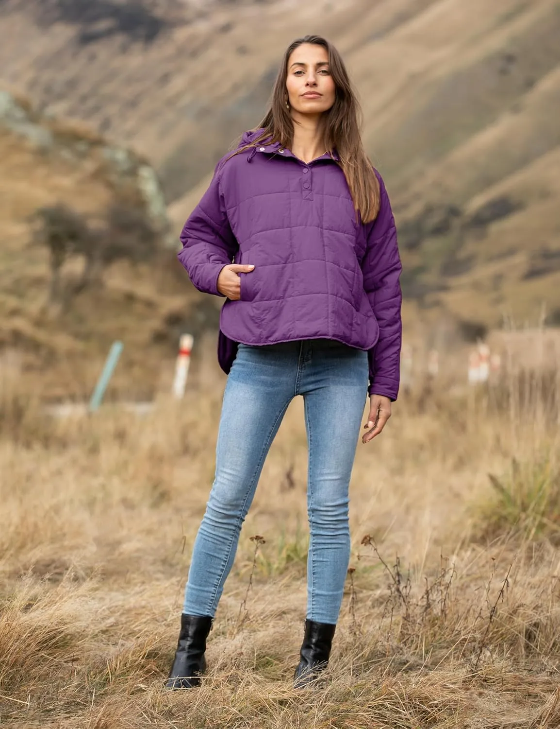 QIBABU Womens Oversized Hooded Puffer Jacket Lightweight Pullover Hoodies Quilted Dolman Long Sleeve Warm Winter Coat