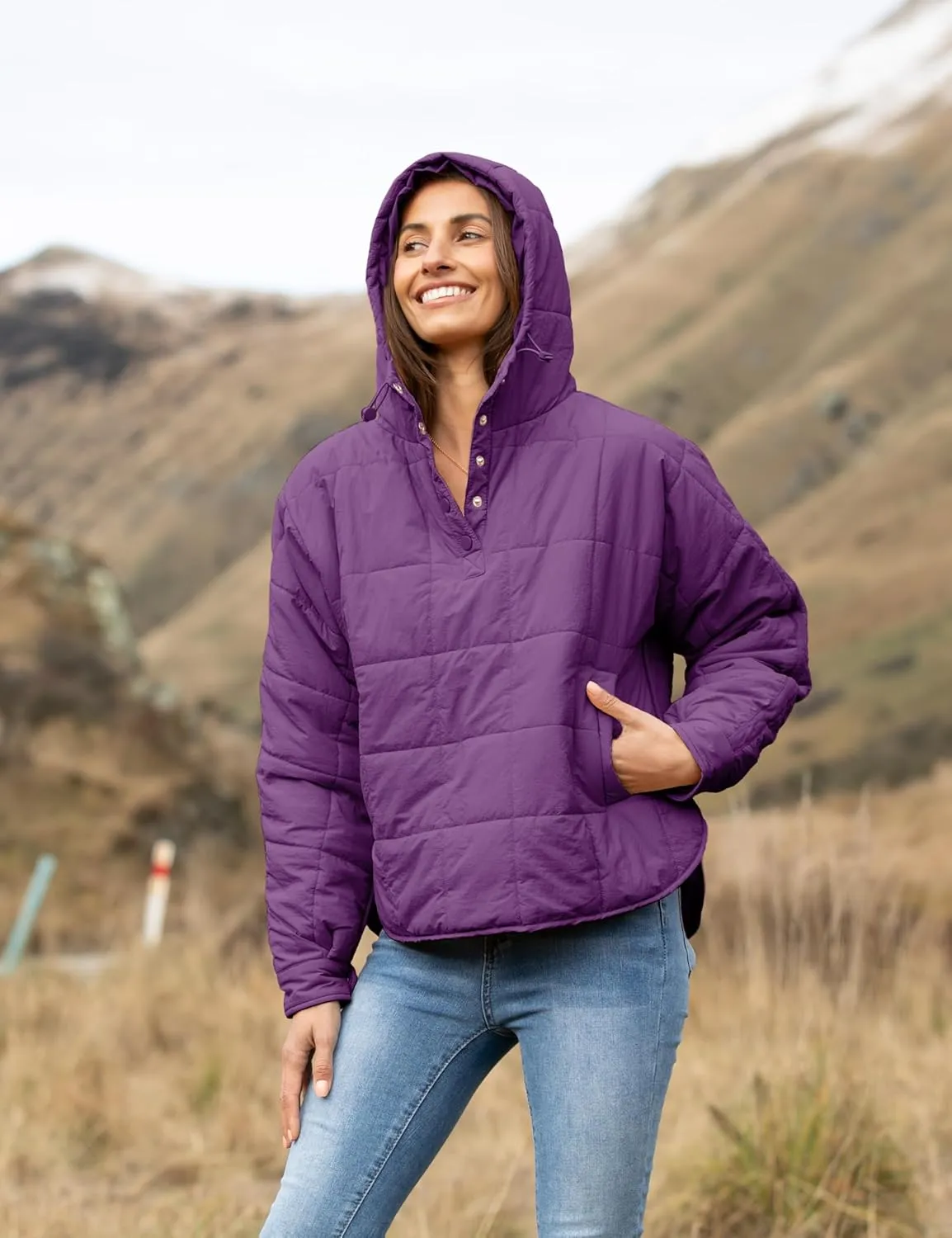 QIBABU Womens Oversized Hooded Puffer Jacket Lightweight Pullover Hoodies Quilted Dolman Long Sleeve Warm Winter Coat