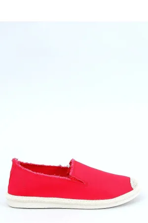 Red Canvas Slip-on Espadrilles with Frayed Edge Trim & White Rubber Sole