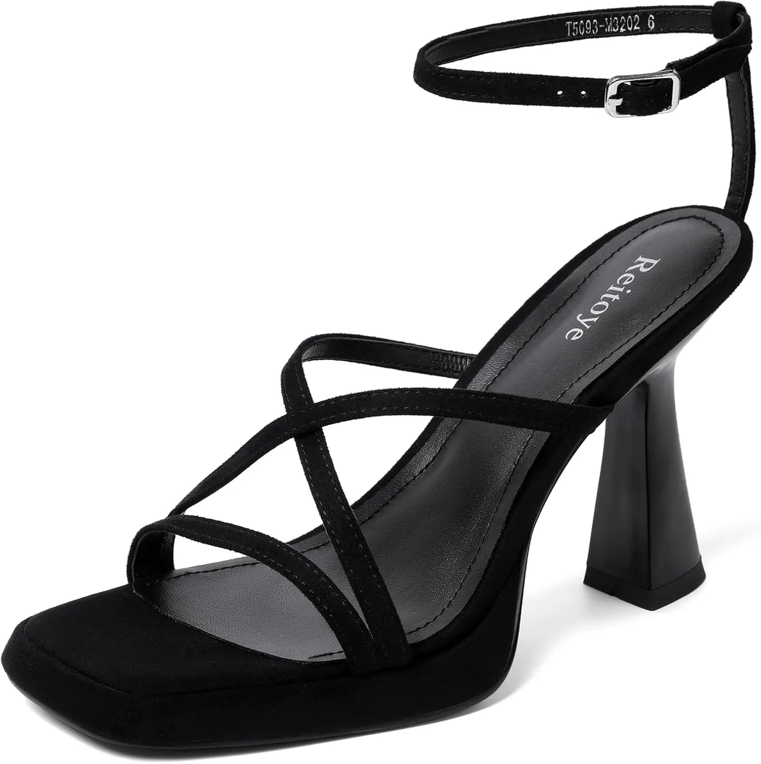 Reitoye Strappy Heels for Women Platform High Chunky Heels Square Open Toe Heeled Sandals Ankle Strap Block Heels