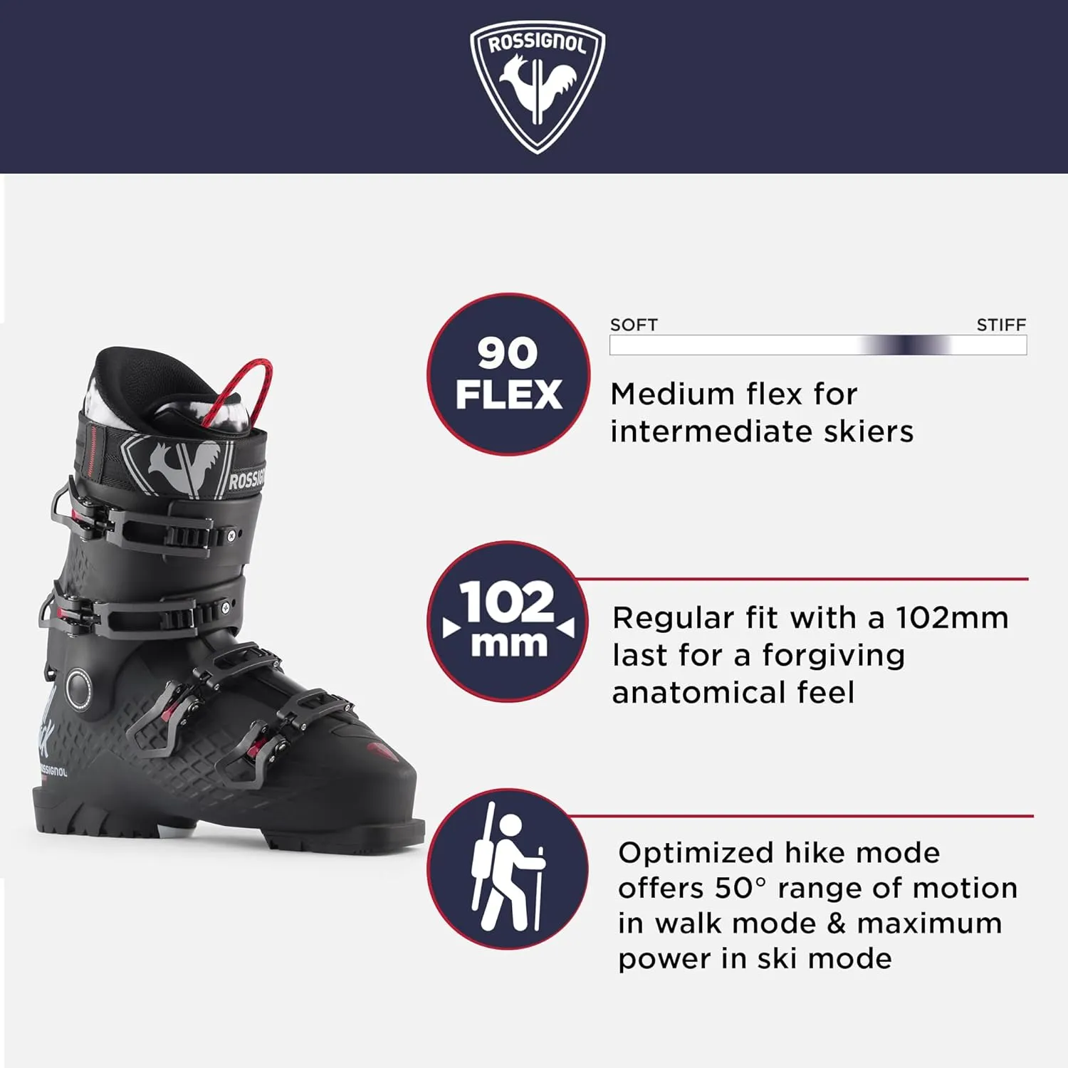Rossignol Mens Alltrack 90 HV Lightweight Custom Lined All-Mountain Snow Ski Boots
