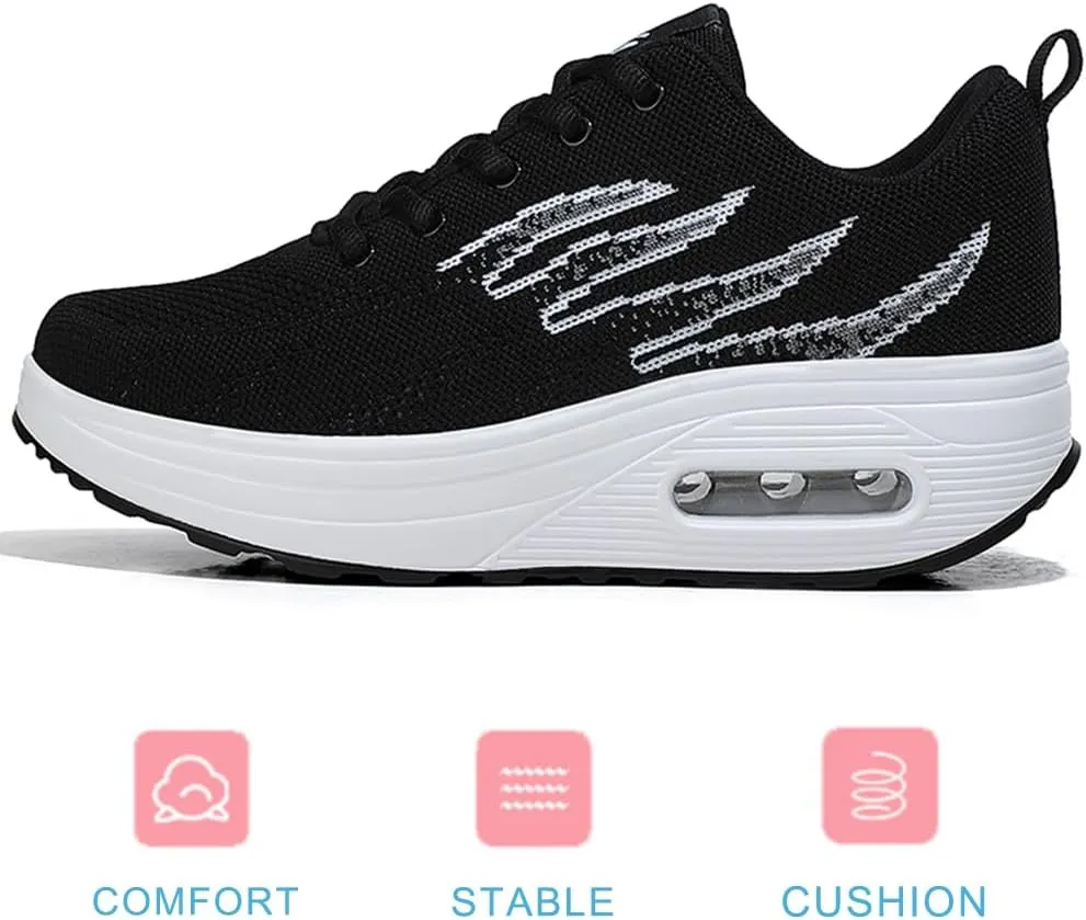 RUIDENG Platform Sneakers for Women Air Cushion | Walking Shoes Women Comfortable All Day | Thick Rocker Bottom