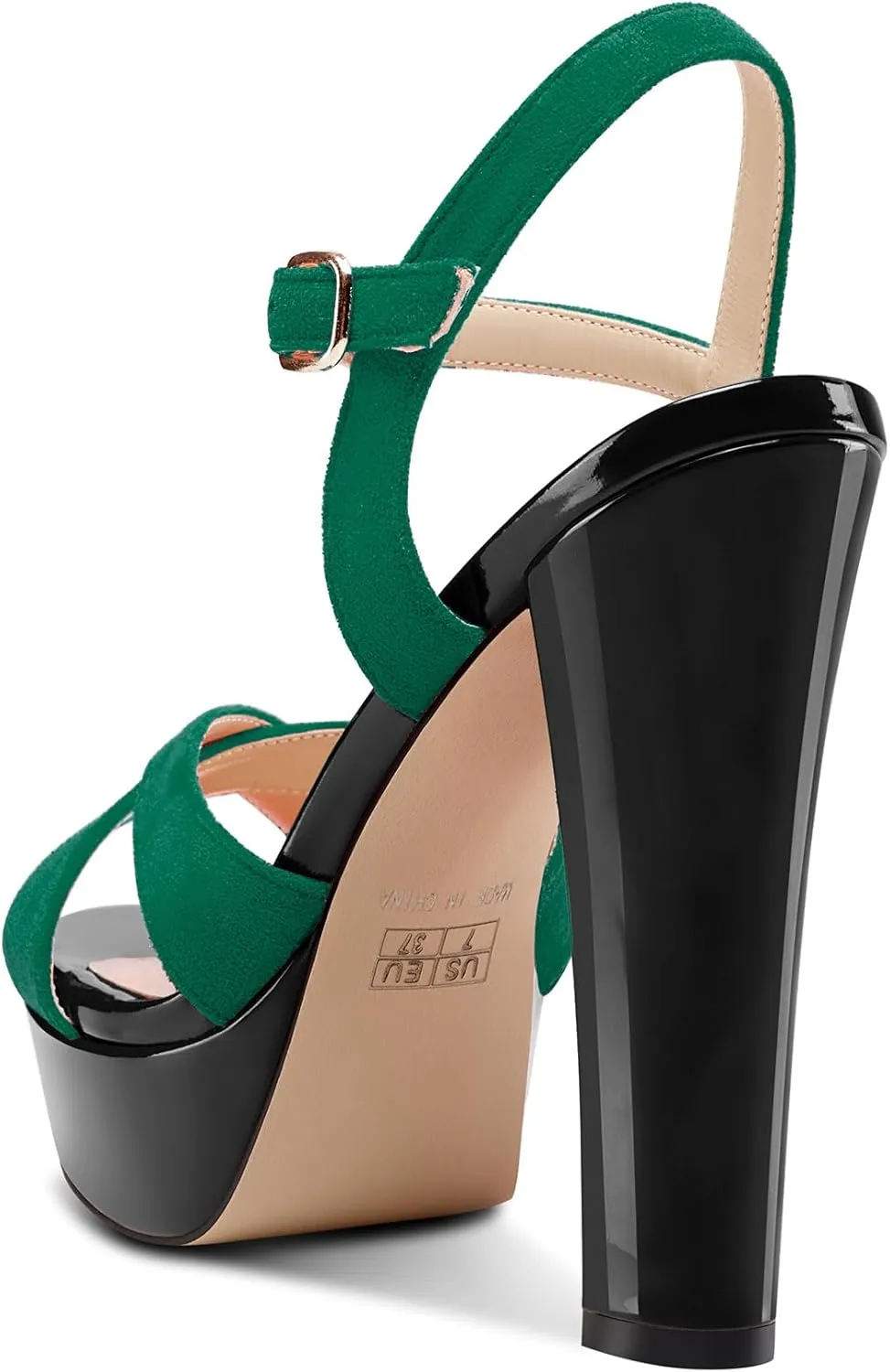 Saekcted Womens Chunky Block High Heel Open Toe Platform Ankle Strap Sandals Cross-Strap Patchwork Dress Shoes Casual Summer 5.1 Inches Heels