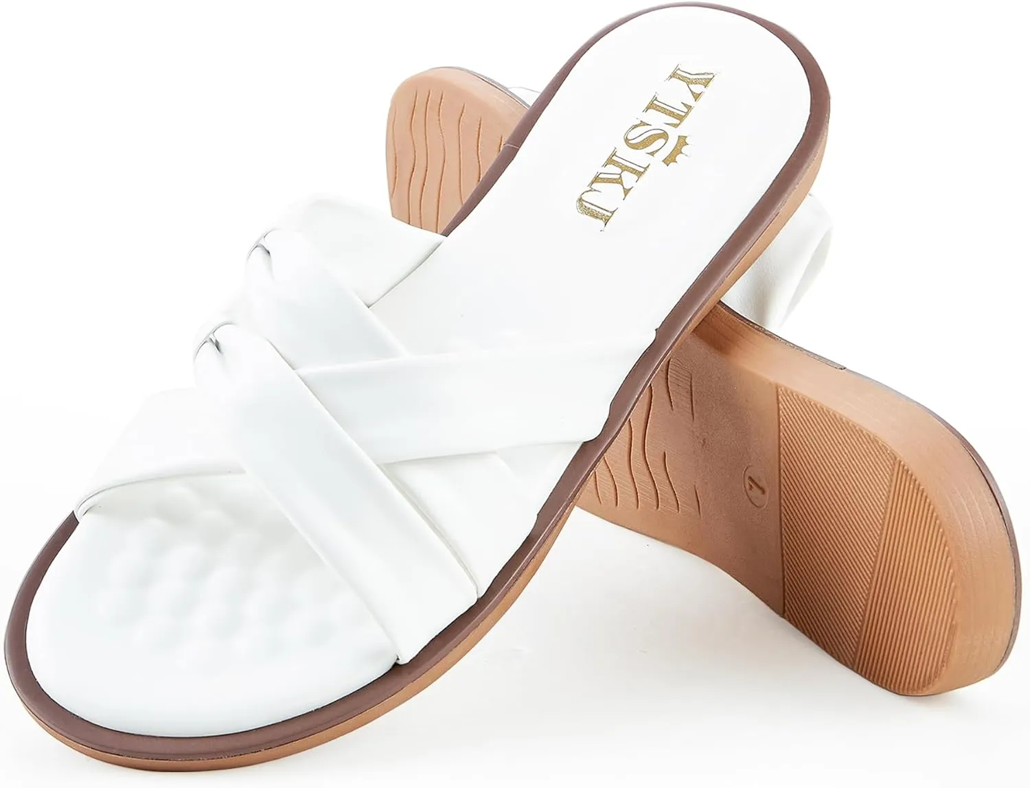 Sandals for Women 2025 Summer Beach Fashion Leather Slides X-shaped Double Straps Cute Casual Flats Dressy Comfortable Sandals