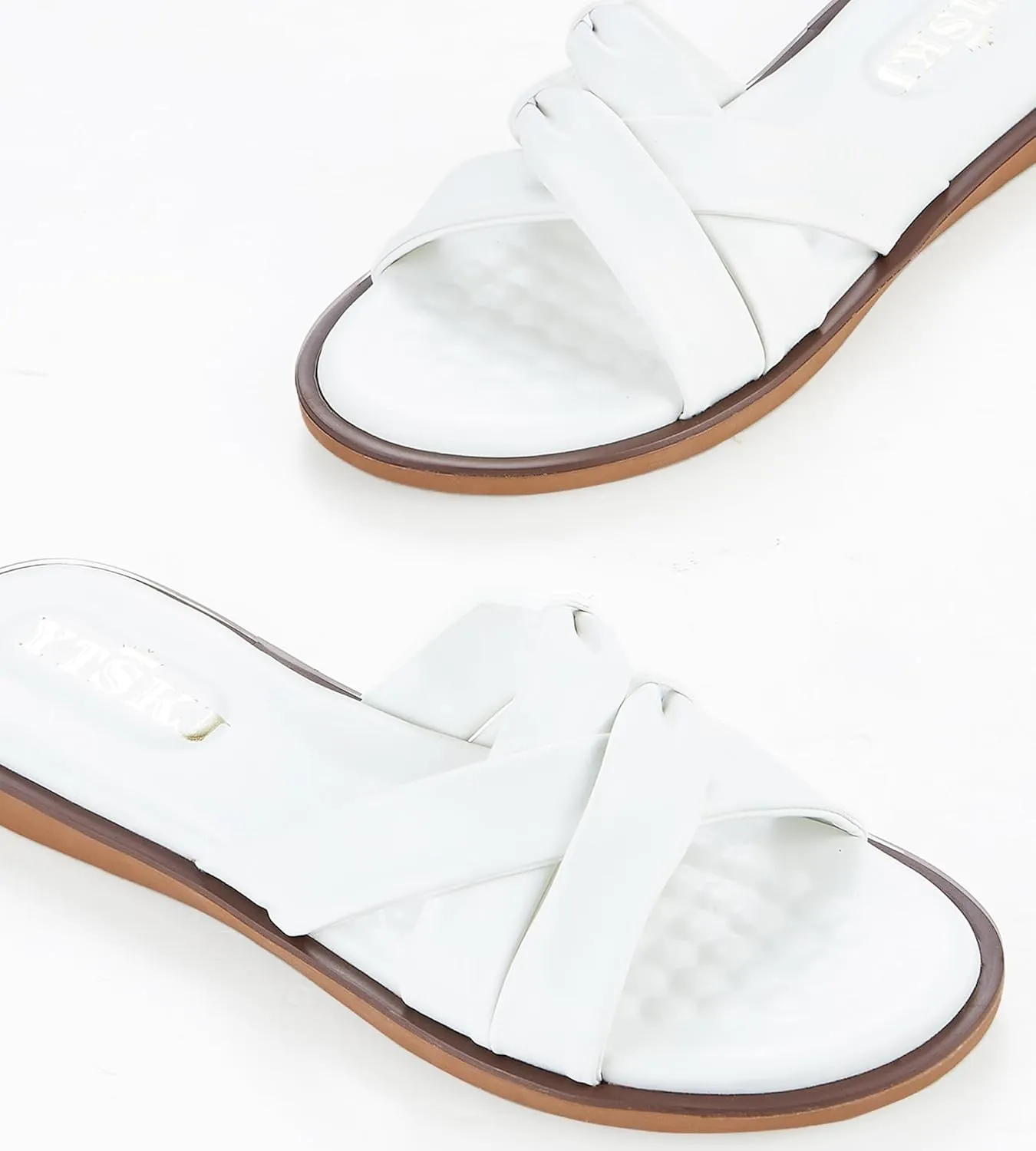 Sandals for Women 2025 Summer Beach Fashion Leather Slides X-shaped Double Straps Cute Casual Flats Dressy Comfortable Sandals