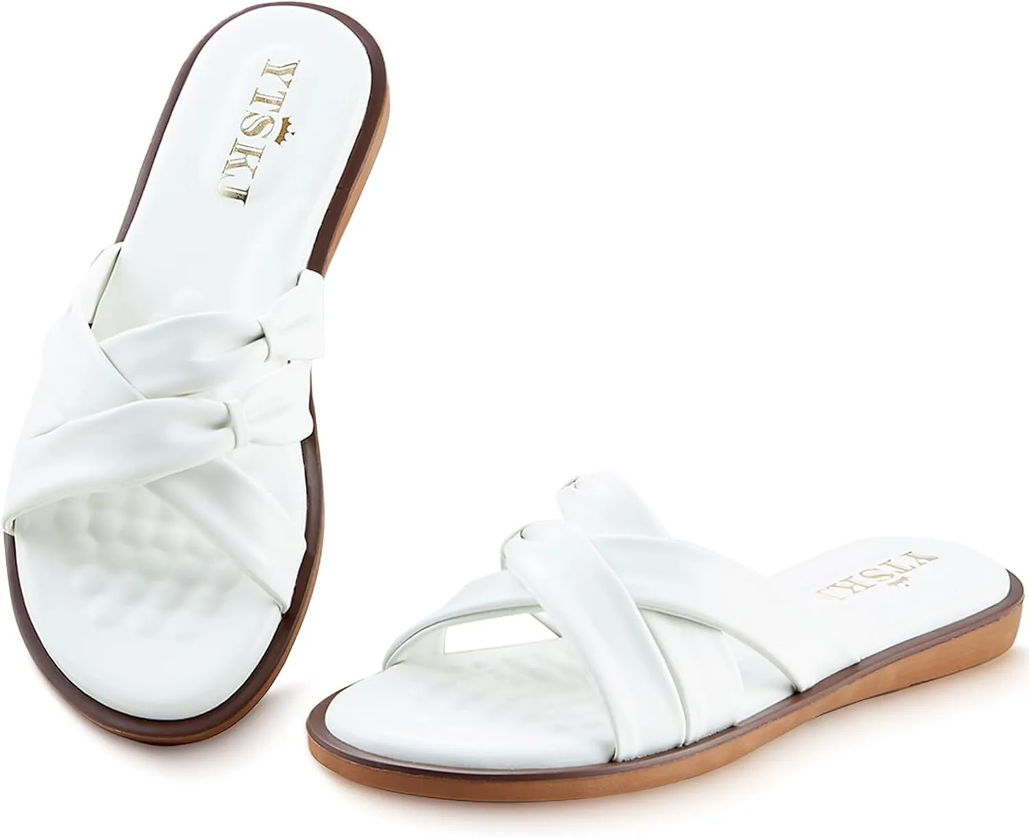 Sandals for Women 2025 Summer Beach Fashion Leather Slides X-shaped Double Straps Cute Casual Flats Dressy Comfortable Sandals