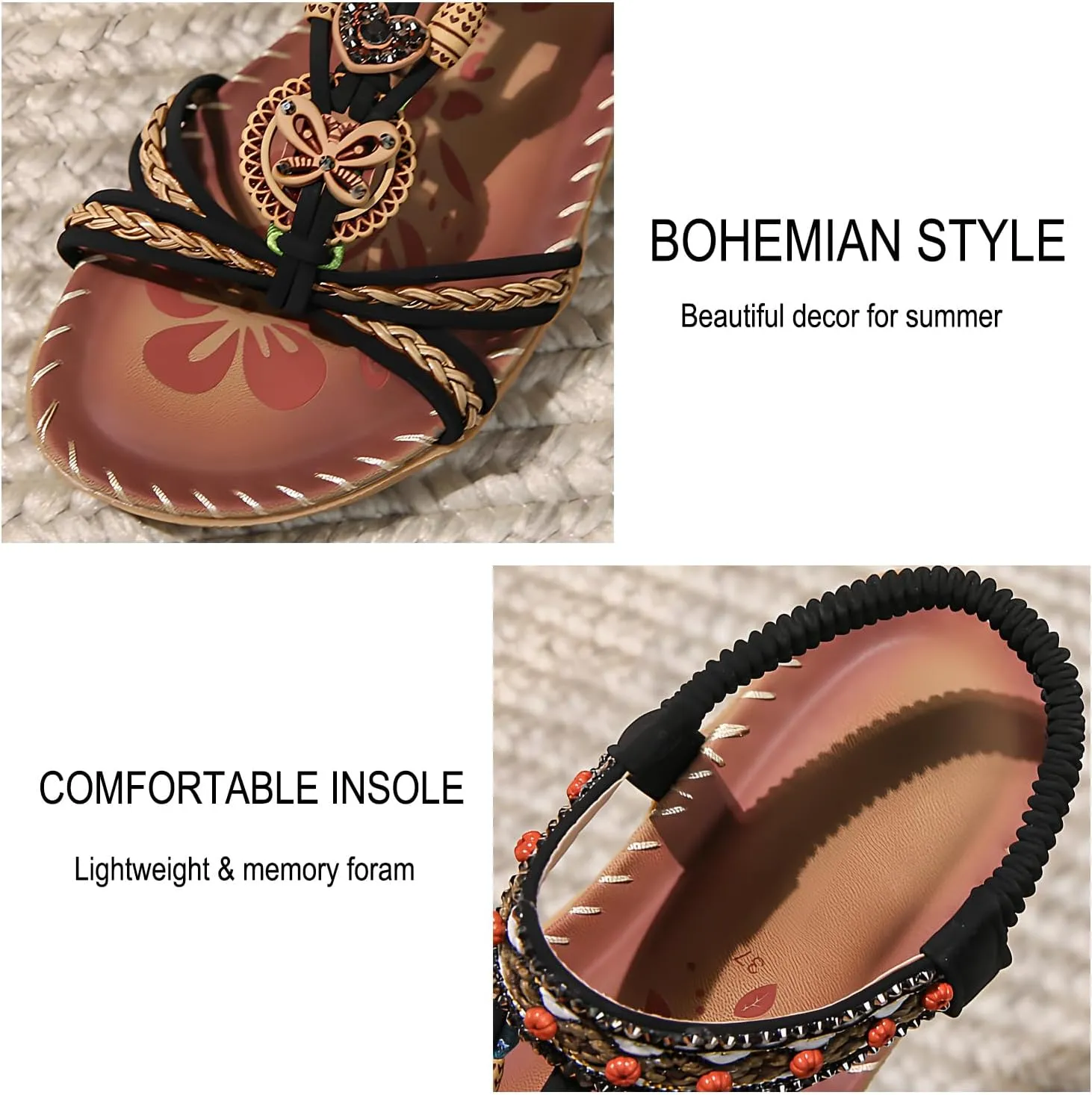 Sandals for Women Dressy Summer Flat Casual Open Toe Bohemia Sandals Lightweight Walking Shoes