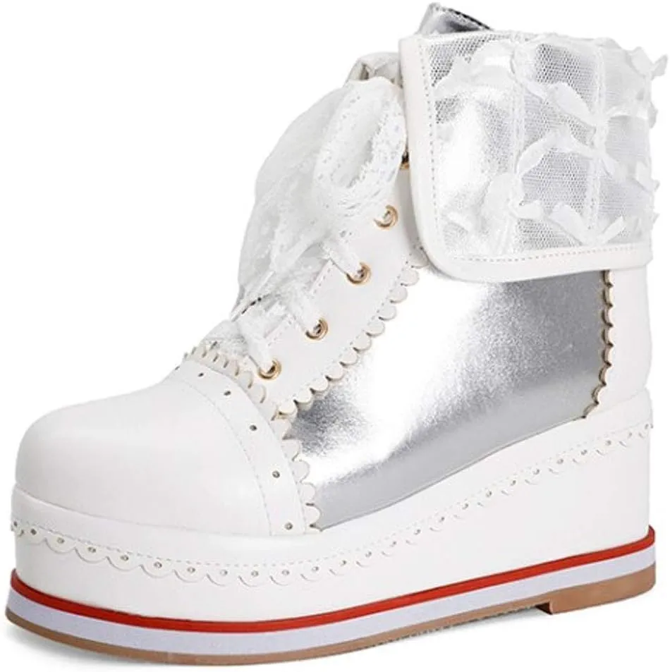 SaraIris Women's Cute Platform Boots, Lace-up Cosplay Brogue Sneakers Wedges Ankle Boots