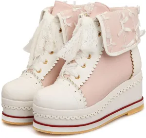 SaraIris Women's Cute Platform Boots, Lace-up Cosplay Brogue Sneakers Wedges Ankle Boots