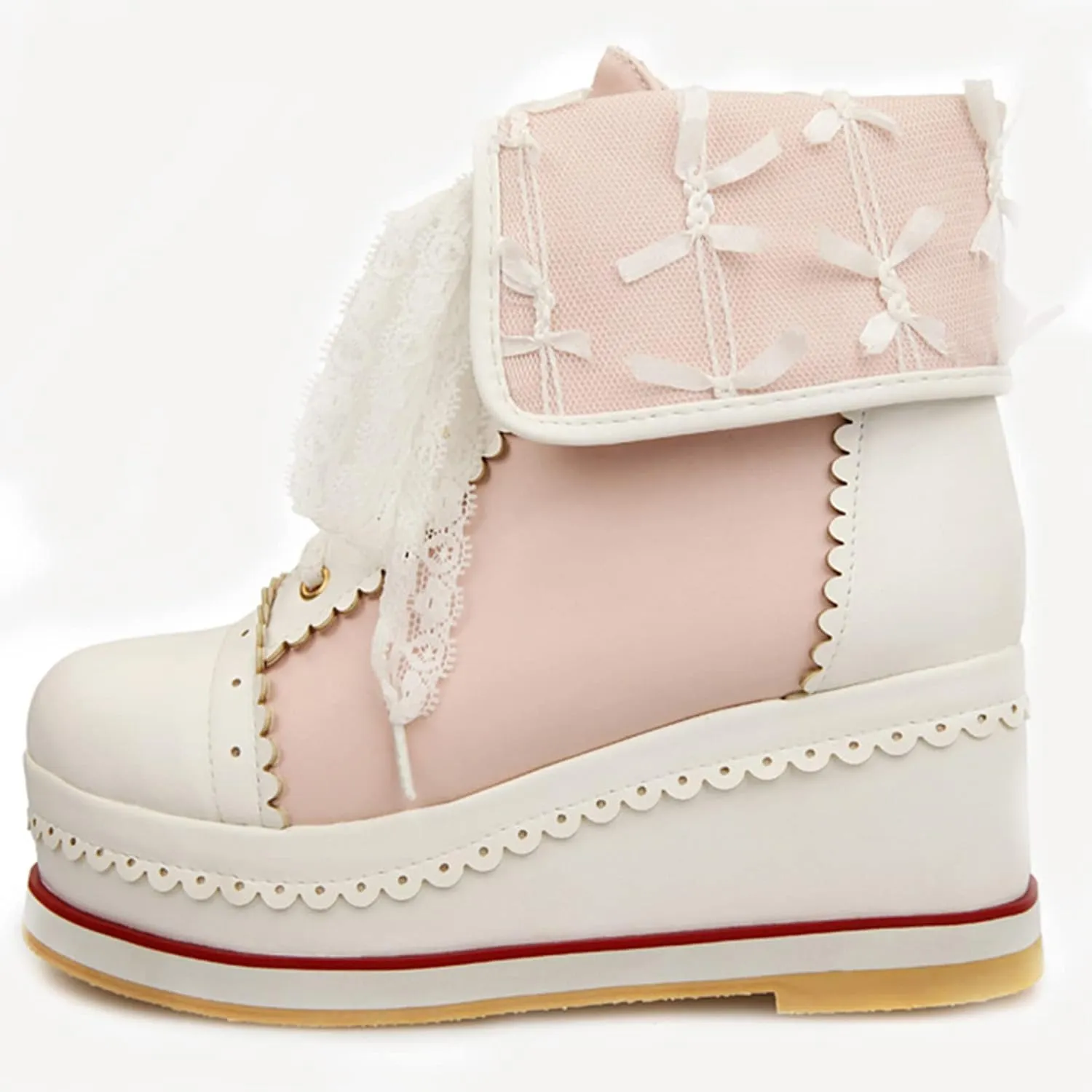 SaraIris Women's Cute Platform Boots, Lace-up Cosplay Brogue Sneakers Wedges Ankle Boots