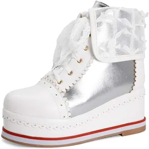 SaraIris Women's Cute Platform Boots, Lace-up Cosplay Brogue Sneakers Wedges Ankle Boots