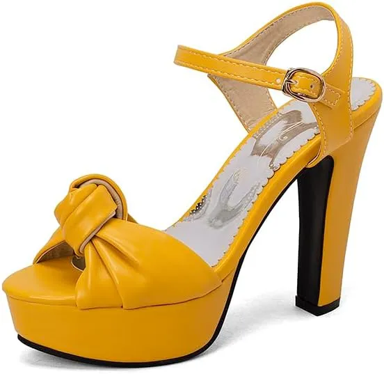 SEIFIN Platform Heels for Women Platform Sandals Bow Block Chunky High Heeled Block Open Toe Ankle Strap Sexy High Heels Wedge Sandals Evening Wedding Summer Pump Sandals Shoes
