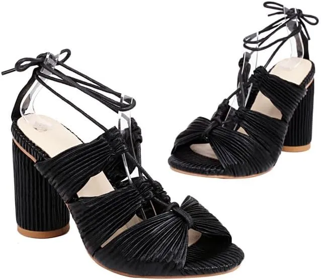 SEIFIN Women's Chunky Strappy Sandals Lace Up Open Toe Ankle Wrap Block High Heels for Women Tie Up Gladiator Sexy Heels for Prom Party Shoes