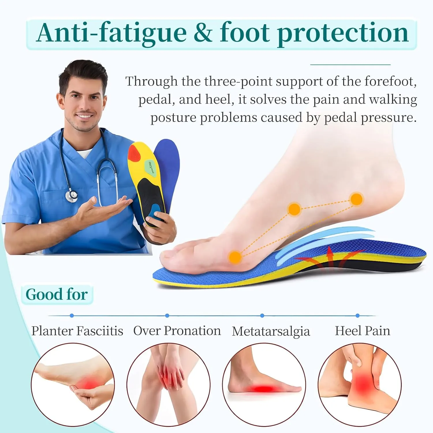 Shoe Insoles with Arch Support for Women Men, Breathable Anti-Slip, Plantar Fasciitis Insoles for Basketball, Running, Cycling, Outdoor Hiking and Other Daily Sports - M (M: 7-8 / W: 9-10)