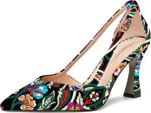 SHOWFOREST Womens Dress Pointed Toe Patent Slip On Adjustable Strap Spool High Heel Pumps Shoes 3.3 Inch