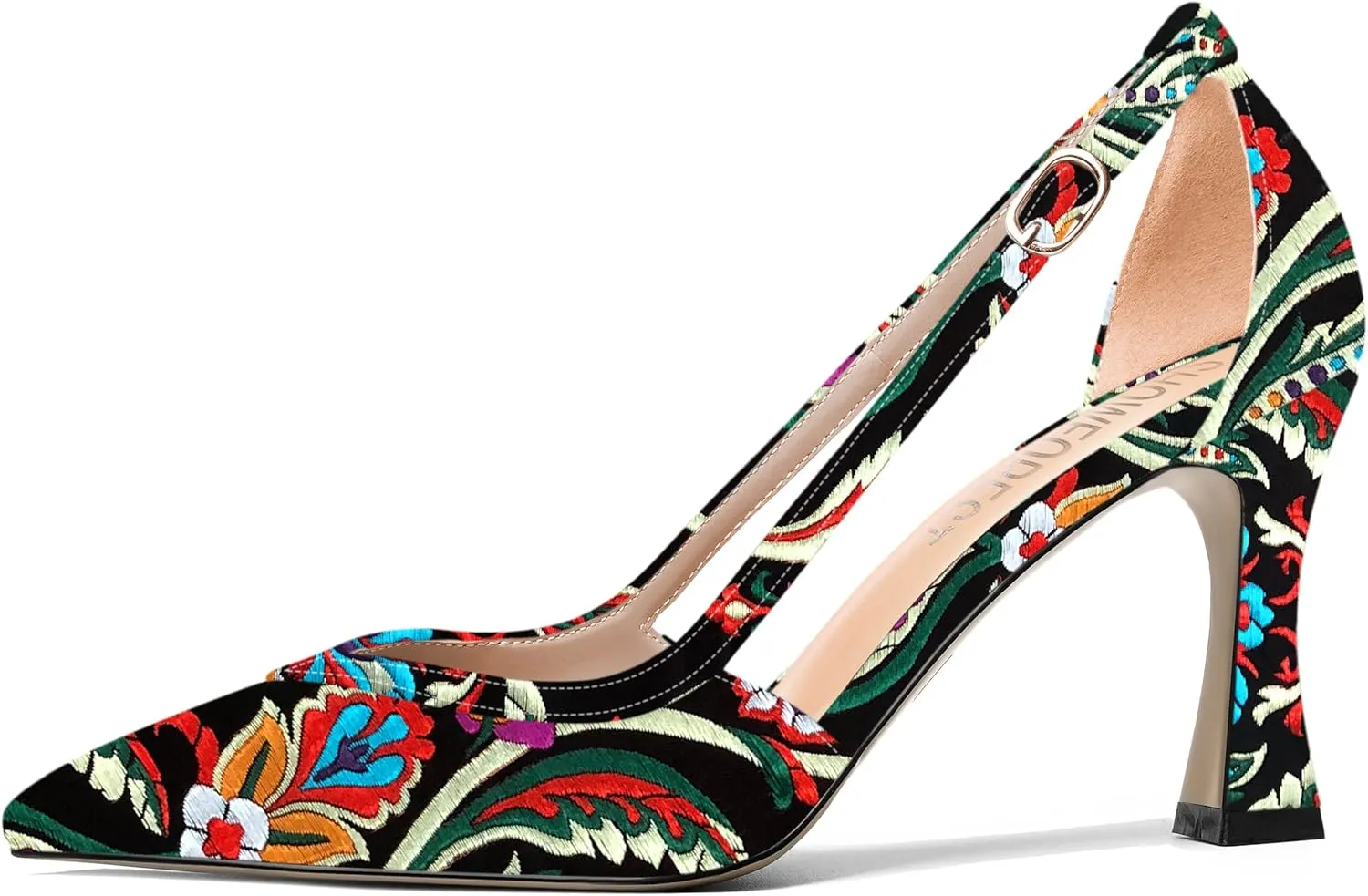 SHOWFOREST Womens Dress Pointed Toe Patent Slip On Adjustable Strap Spool High Heel Pumps Shoes 3.3 Inch