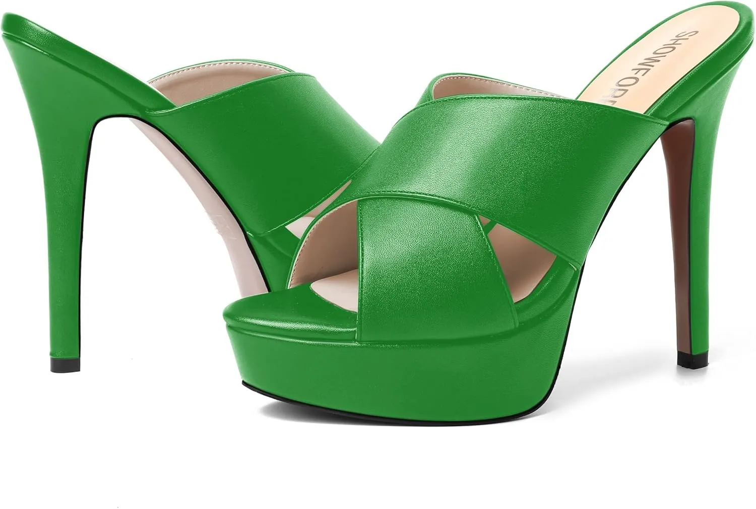 SHOWFOREST Womens Round Toe Fashion Dating Slip On Solid Open Toe Matte Stiletto High Heel Heeled Sandals 5 Inch