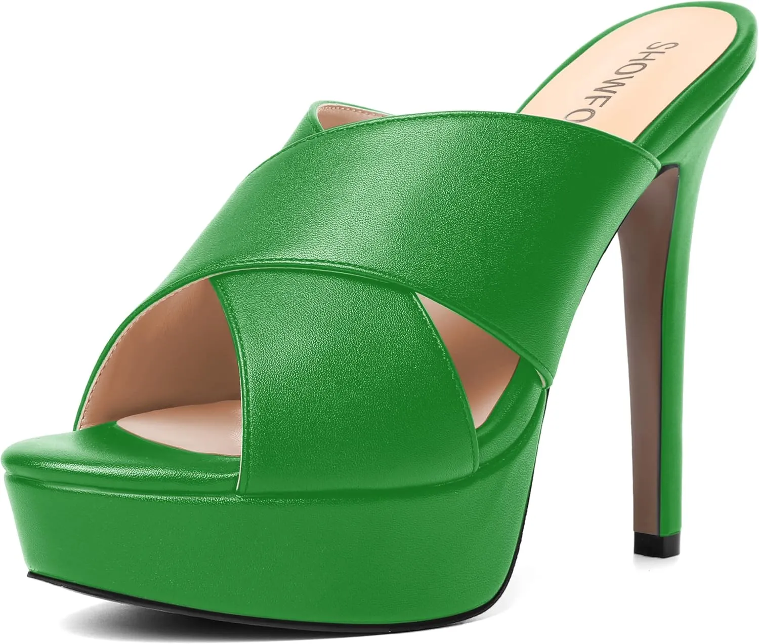 SHOWFOREST Womens Round Toe Fashion Dating Slip On Solid Open Toe Matte Stiletto High Heel Heeled Sandals 5 Inch