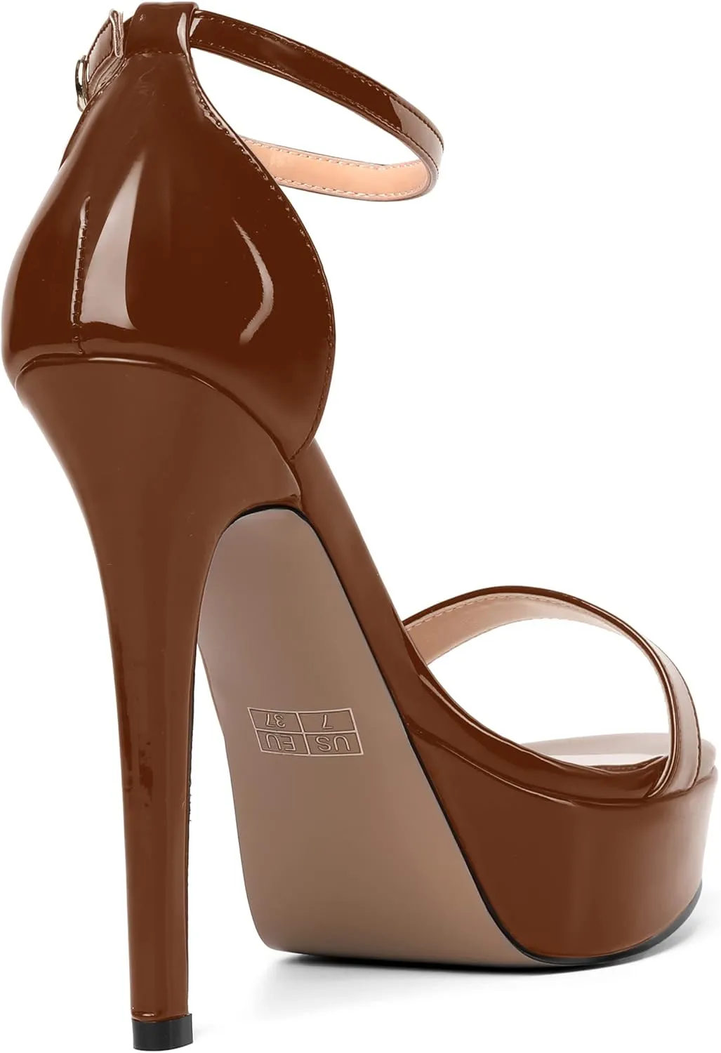 SHOWFOREST Womens Solid Buckle Platform Sexy Ankle Strap Night Club Patent Open Toe Stiletto High Heel Pumps Shoes 5 Inch