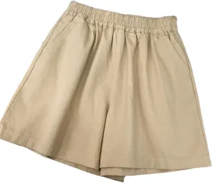 Simple and Comfortable A-Line Casual Cotton Shorts Elastic Waist Loose Solid Color Pants