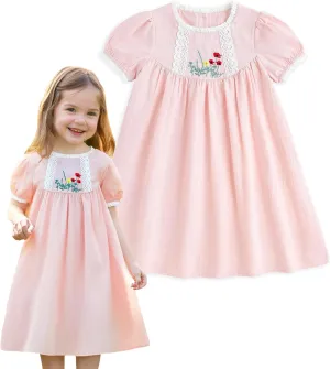 Simplee kids Baby Girl Dress Toddler Casual Dresses Summer Solid Color Floral Girl Clothes