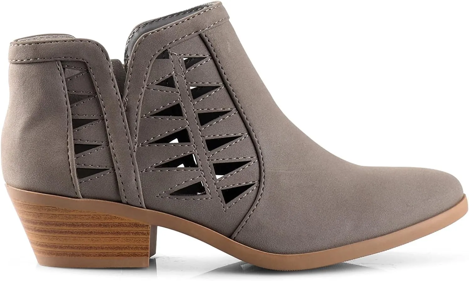 Soda Women's Perforated Cut Out Stacked Block Heel Ankle Booties Grey Nubuck PU (8.5)
