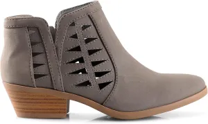 Soda Women's Perforated Cut Out Stacked Block Heel Ankle Booties Grey Nubuck PU (8.5)