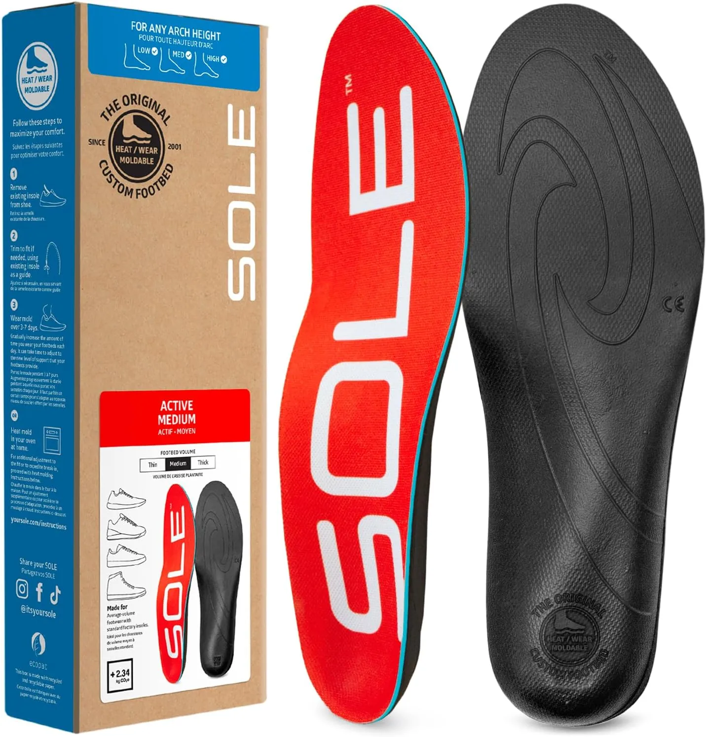SOLE Active Medium Insoles – Orthotic Arch Support Inserts for Plantar Fasciitis Relief - Mens 3/Womens 5, 1 Pair