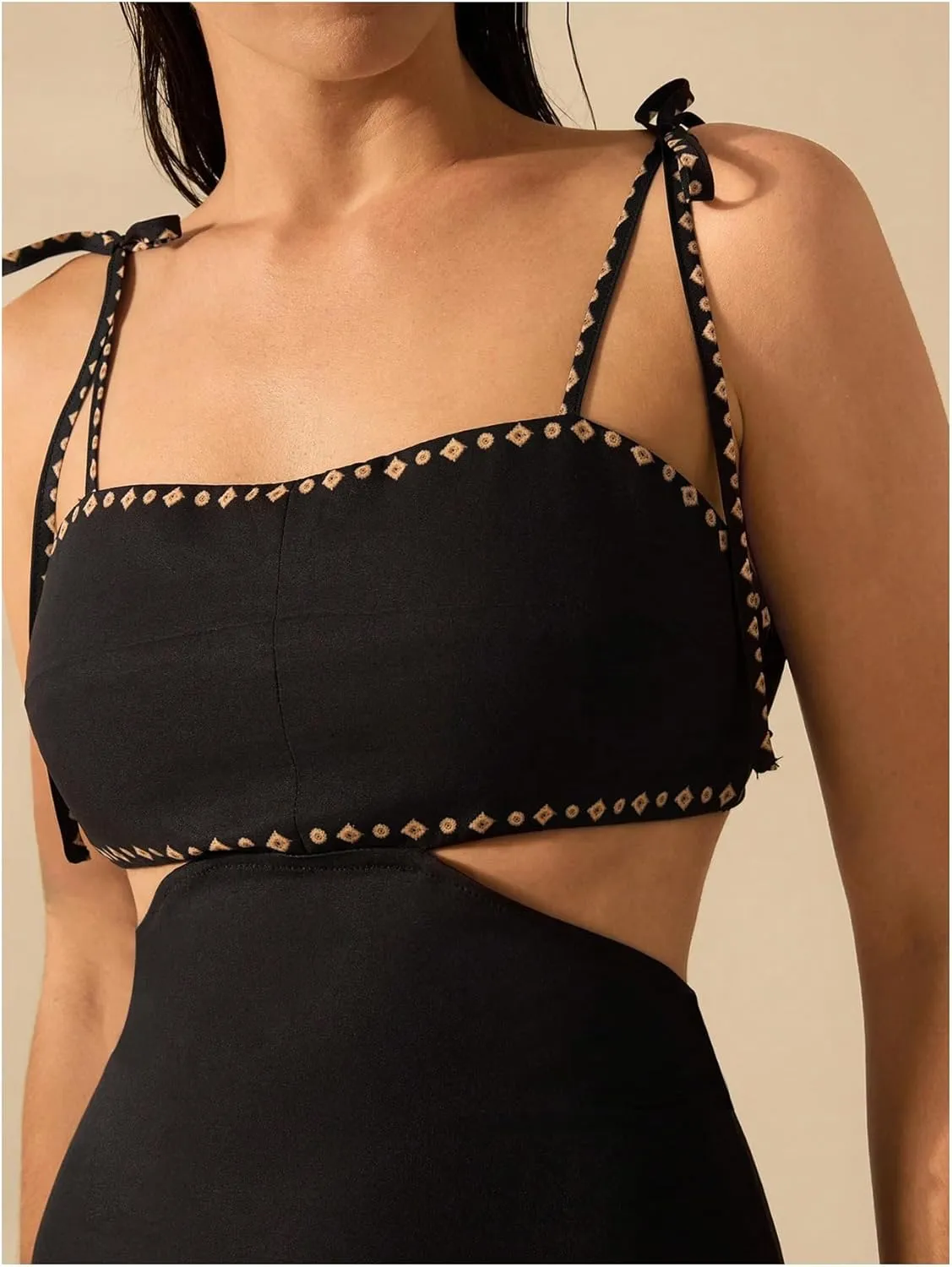 SOLY HUX Women's Summer Maxi Dress Boho Print Tie Shoulder Spaghetti Strap Cut Out Tie Back Cami Dresses Sundress