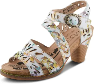 Spring Step L'Artiste Women's ABREEZE Laser-Cut Floral Sandals - Leather-Wrapped Stacked Heel, Comfortable Footbed