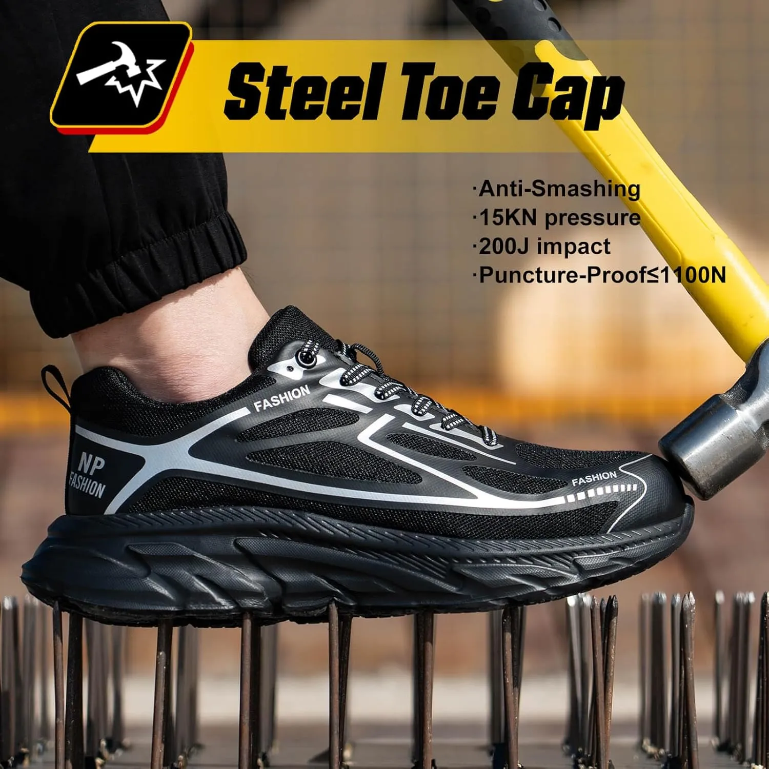 Steel Toe Shoes for Women Men Wide Non Slip Composite Work Sneakers Indestructible Comfortable Safety Tennis Shoes Lightweight Breathable Construction Sneakers Puncture Proof Ergonomic Design