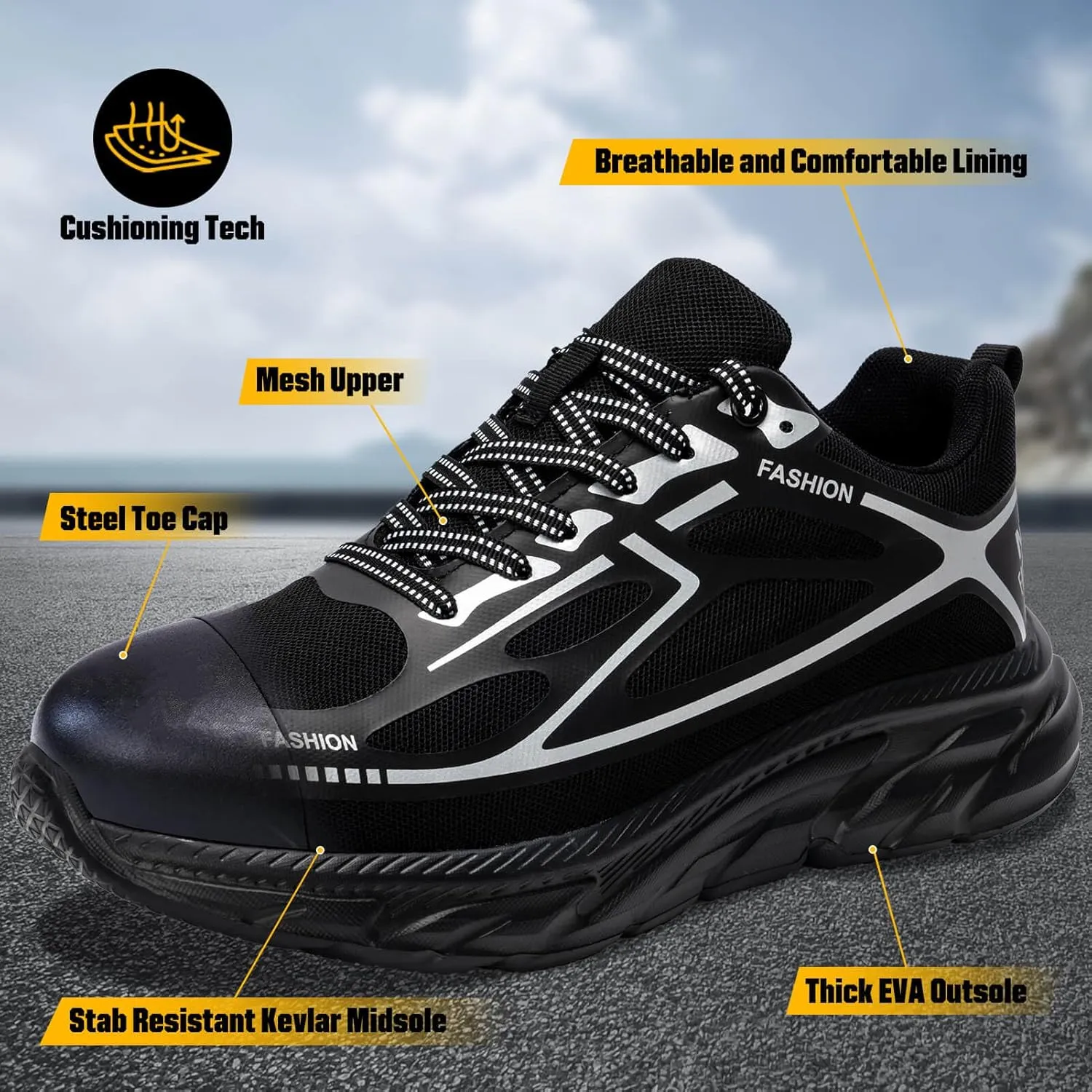 Steel Toe Shoes for Women Men Wide Non Slip Composite Work Sneakers Indestructible Comfortable Safety Tennis Shoes Lightweight Breathable Construction Sneakers Puncture Proof Ergonomic Design