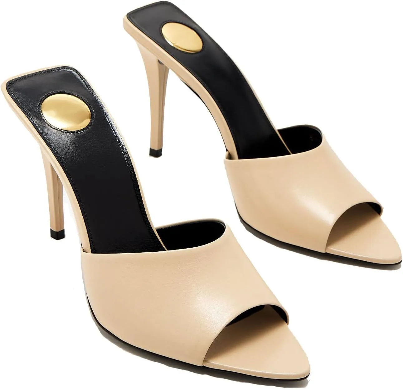 Stiletto High Heel Mules for Women Open Peep Pointed Toe Heeled Sandals Patent Leather Slip On Slingback Mule Dress Party Pumps