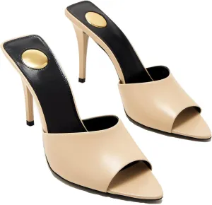 Stiletto High Heel Mules for Women Open Peep Pointed Toe Heeled Sandals Patent Leather Slip On Slingback Mule Dress Party Pumps
