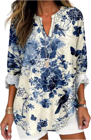 Summer Lightweight Blouses 3/4 Long Sleeve Office Shirts for Women V Neck Casual Fit Trendy Bussiness Work Tops